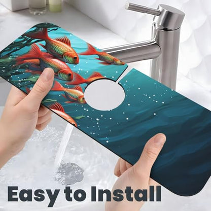 Faucet Mat for Kitchen Sink, Absorben Diatomite Fast Drying Mat Fish aquarium Faucet Suction Pad,15" x 5.5" Sink Water Splash Guard Behind Faucet Drip Catcher for Bathroom