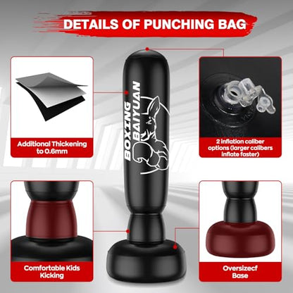 Freestanding Punching Bag for Adults Teens, 69'' Boxing Bag with Stand, Includes Boxing Gloves & Air Pump, Kick Boxing Training Equipment for MMA, Muay Thai, Kickboxing, Fitness for Beginners - color: Black