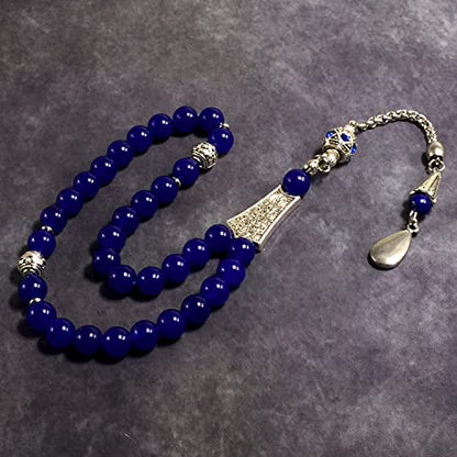 Design -Worry Beads Prayer Beads (8 mm-33 Beads) Tesbih-Tasbih-Tasbeeh Misbaha Subha Sebha Rosary (Navy Blue Agate Stone & Crystal Rhinestone Beads Design) - color: Navy Blue Agate Stone & European Crystal Rhinestone Beads Design