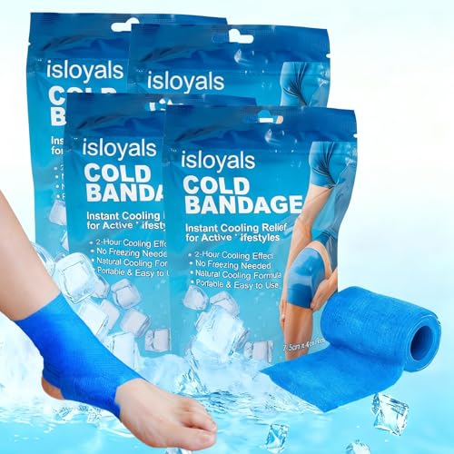 4 Packs Ice Tape - Instant Cooling and Compression Tape for Athletes, No Refrigeration Needed, Self Stick Bandage Wrap for Pain & Swelling Relief (Blue) - color: Blue-4pack