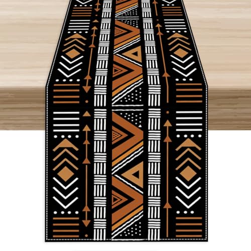 Traditional African Table Runner,Tribal Abstract Geometric Print Ethnic Rustic Coffee Table Center Decor for Family Kitchen and Living Room Table Decorations, 13"x36" - color: Af Geometric-3, size: 13"X36"
