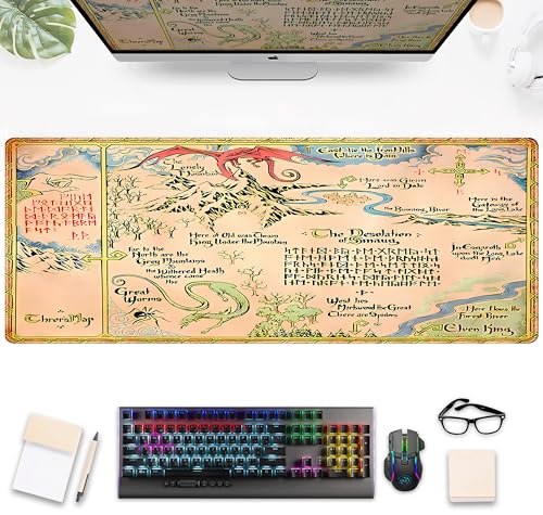 Vintage Desk Pad Gaming Desk Mat XL Mouse Pad, Computer Keyboard Mat Extra Large Mouse Mat, Personalized Desktop MatAged Yellow Desk Protector Mat, Special Symbol Desk Decoration 31.5" x 11.8" - color: Ancient Style Map Primitive