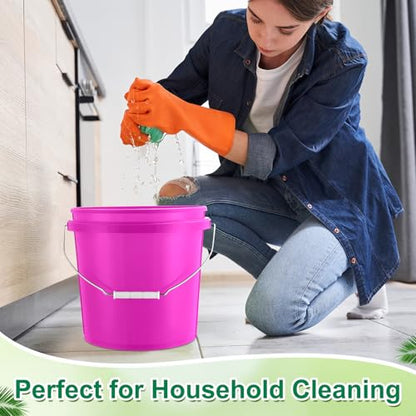 Tioncy 10 Pcs 2 Gallon Plastic Buckets with Lids and Handles,Pink | Storage Pails for Paint, Cleaning, Organizing, Durable Containers, Metal Handles, Plastic Material - color: Pink