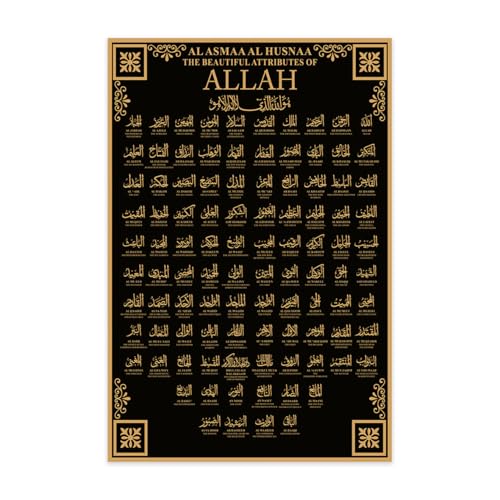 YULUOZ Canvas Wall Art 99 Name of Allah Islamic Poster, Islamic Wall Decor Canvas Painting Wall Poster for Living Room Bedroom Office Decor Unframed 12x18inch - color: Unframed-1, size: 18"L x 12"W