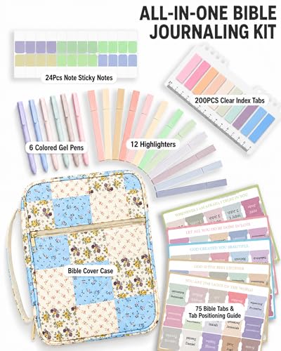 Bible Cover Case for Women Large Bible Bag, Quilted Bible Carrying Case with Handle Church Book Holder Bible Study Supplies Accessories Christian Gifts for Women (Spliced Flower Blue)
