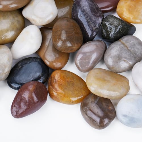 Pulovin 18lbs River Rocks for Plants, 1-1 1/2 inch Decorative Stones | Polished Garden Rocks Outdoor Landscaping, Large Natural Stone for Walkways, Yard, Vases, Crafts - color: Mixed Color