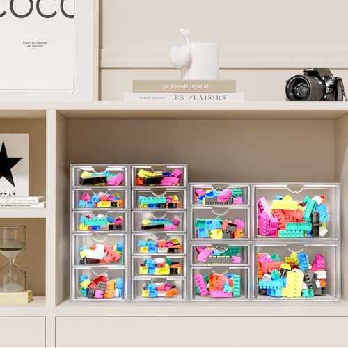 ARSTPEOE 17-Drawer Acrylic Storage & Makeup Organizer for Desk, Bath | Smooth-glide drawers, clear acrylic, 4-set stackable, dustproof, wipe-clean, for serum samples, sheet masks, bobby pins - size: 17 Drawers