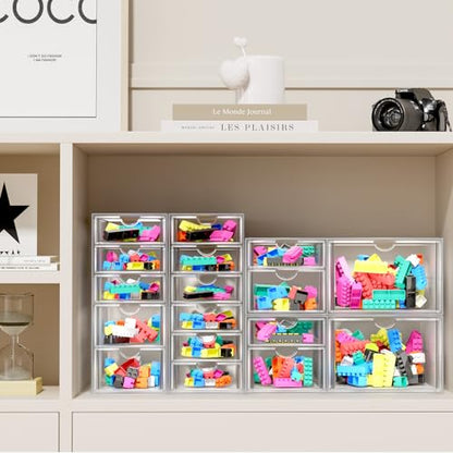 ARSTPEOE 17-Drawer Acrylic Storage & Makeup Organizer for Desk, Bath | Smooth-glide drawers, clear acrylic, 4-set stackable, dustproof, wipe-clean, for serum samples, sheet masks, bobby pins - size: 17 Drawers