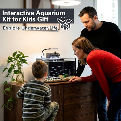 2.5 Gallon Nano Aquarium Kit, Glass Small Fish Tank Starter Kit with Light, Filter, Gravel Rock,Lid. Ultra Clear Rimless Desktop Fish Tank for Small Fish,Betta,Shrimp.Complete Version, Black