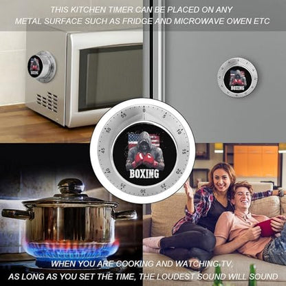U.S. Flag Boxing Funny 60 Minute Timer Mechanical Stainless Steel Timers for Kitchen Cooking Outdoor