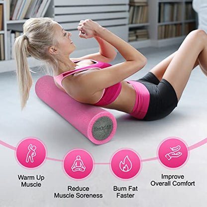 Yes4All High-Density EPP Round Back Roller Foam, Exercise Foam Roller for Yoga, Pilates & Stretching - 12, 18, 24, 36 inch - color: Pink/Grey