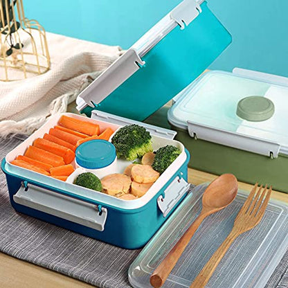 3 Pack Salad Lunch Box Food Storage Containers, 47oz Bento Box To Go Container with Lids, Reusable Meal Prep Containers with Removable Tray & Dressing Pots for Kids and Adults, Microwave Safe - color: Navy&Dark Green&Light Blue