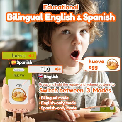 Talking Flash Cards Bilingual for Toddlers - Spanish English Flashcards for Kids Adults, Test Mode, Pocket Speech Children, Interactive Vocabulary Learning, Audible Gifts Boy Girl (Spanish) - color: Spanish