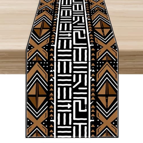 African Tribal Table Runner,Retro African Kwanzaa Traditional Abstract Geometric Ethnic Pattern Colorful Table Center Decor for Farmhouse Kitchen Family Holiday Party Indoor Outdoor, 13"x36" - color: Af Geometric-5, size: 13"X36"
