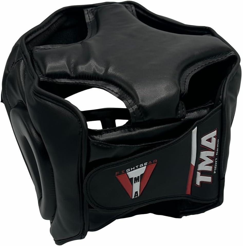 TMA Headguard for Boxing, MMA Training - Head Guard with Removable Face Grill, Cheeks, Ear, Mouth Protection-Headgear for Muay Thai, Grappling, Kickboxing, Karate, Taekwondo, Martial Arts (Black, S/M)