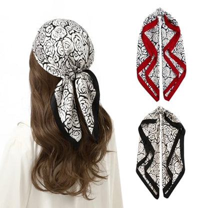 STARWHISPER 27" Square Head Scarf for Women Silk Feeling Satin Scarf Women Fashion Silk Scarf for Wrapping Hair - color: Rose World2
