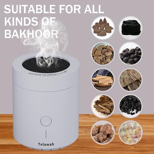 Rotating flip-top Electric Incense Burner bukhoor Portable USB Charging Smart Electronic White Aromatherapy Machine (Special Coal briquette Charcoal Fragrance Type)