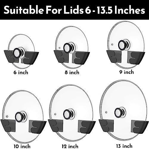 Niceyos Universal Adjustable Pot Lid Organizer for Cabinet - Upgraded Patented Set of 4 Pan Lids Organizers Inside Cabinet Door Wall Mount Pots Top Holder for Kitchen Cupboard, Fits 6" to 14" (Black)