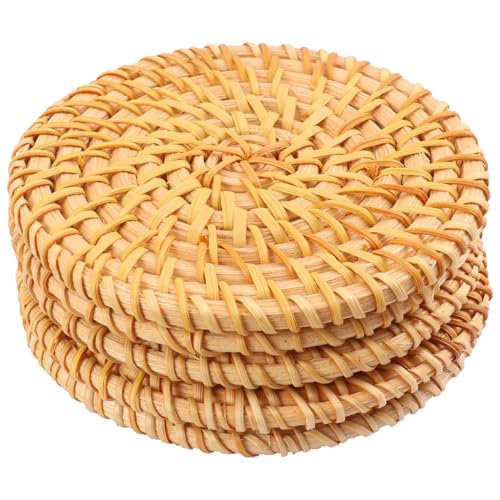 15 PCS 4 Inch Round Rattan Coasters, Handmade Braided Drink Coasters, 4 inch Rattan Woven Coaster for Home & Party