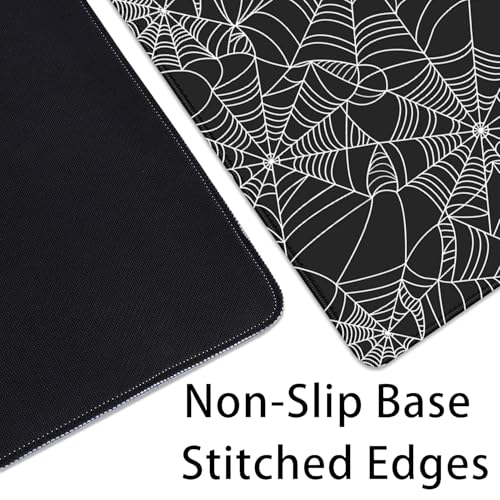 Black Spider Web Desk Pad Mouse Pad,Large Gaming Mouse Mat with Stitched Edges,Non-Slip Waterproof Rubber Base Mousepad for Office Work Home Desk Mat(27.5X11.8 in) - color: Spider Web White