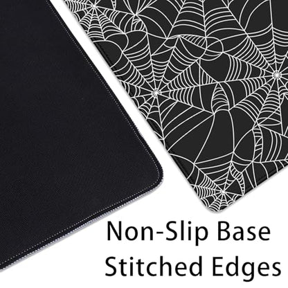 Black Spider Web Desk Pad Mouse Pad,Large Gaming Mouse Mat with Stitched Edges,Non-Slip Waterproof Rubber Base Mousepad for Office Work Home Desk Mat(27.5X11.8 in) - color: Spider Web White