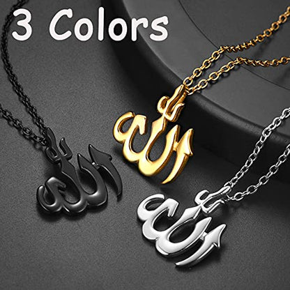 U7 Allah Pendant Necklace with Chain Platinum / 18K Gold Plated Muslim Jewelry Islamic Pendant - color: 01.Polished Stainless