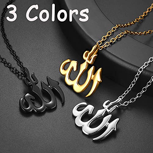 U7 Allah Pendant Necklace with Chain Platinum / 18K Gold Plated Muslim Jewelry Islamic Pendant - color: 01.Polished Stainless