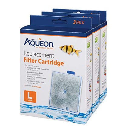 Aqueon Aquarium Fish Tank Replacement Filter Cartridges Large - 9 pack | Fish tank filter cartridge with activated carbon, rinse-install tab, change every 4 weeks, fits canister filter 200-400 - size: 9 Pack