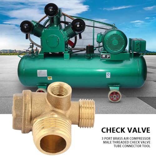 Central Pneumatic Compressor Parts, Air Compressor Check Valve, 3 Port Brass Air Compressor Male Threaded, for Tube Connector Tool