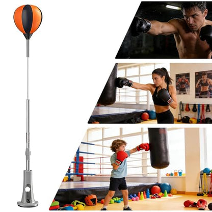 Boxing Reflex Bag with Stand, Adjustable Height Suction Base Adult Punching Bag, Reaction & Fitness Training for Kids Teens Home Gym Exercise