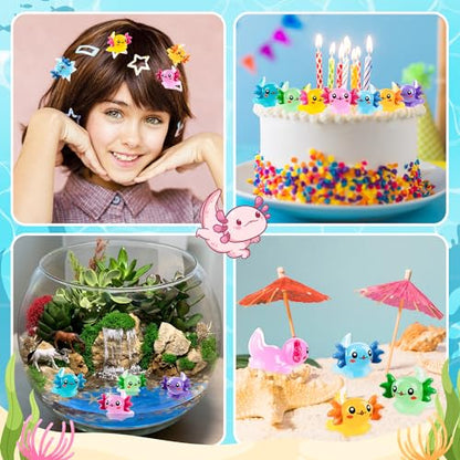 70Pcs Mini Resin Axolotl, Miniature Animal Figurine | Garden Landscape Aquarium Dollhouse Ornament Potted Plants Decor for DIY Craft Garden Fairy Decoration Birthday Party Favor