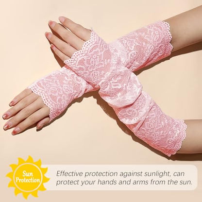 Fingerless Lace Arm Sleeves for Women for Wedding Tea Party - color: 1 Pink
