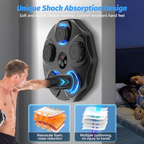 Music Boxing Machine, Interactive Punching Trainer with Boxing Gloves, Large Size Wall Mounted Electronic Boxing Target for Adult Kids, 9 Modes & 9 Speeds - color: Black