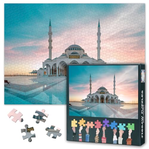 Sharjah Mosque Puzzles for Adults 1000 Piece Masjid in Dubai Jigsaw Puzzles - color: Artwork-12