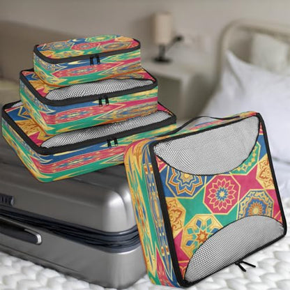 Islamic floral decoration Travel packaging box 4 sets - 4 sizes of durable luggage storage boxes,comprehensive packaging boxes for toiletries,underwear,shoes,and travel essentials