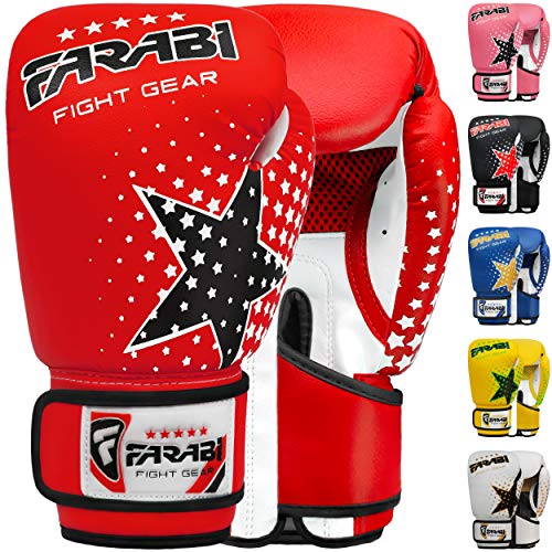 Farabi Boxing Gloves Kids Junior Muay Thai Kick Boxing Training MMA Punching Bag - color: Red Star, size: 6OZ