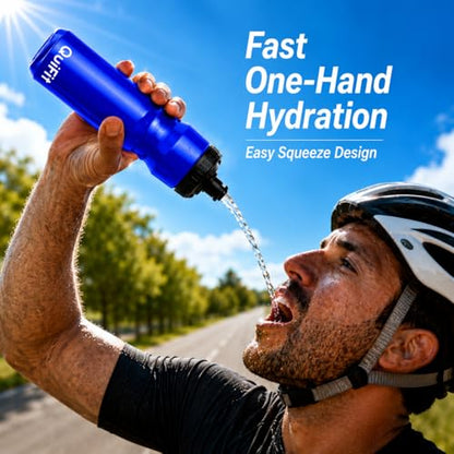 QuiFit Lacrosse Water Bottle with Long Straw -32oz Hockey Water Bottle 2 Pack with 2 Lids Each- BPA Free Squeeze Sports Water Bottles, Leakproof Dishwasher Safe- for Helmet,Lacrosse (Blue) - color: Blue