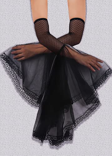 L'VOW Women's 1 Pair Gothic Black Lace Sleeves Witch Gloves Victorian Lace Arm Sleeve Vampire Accessory - color: C Black