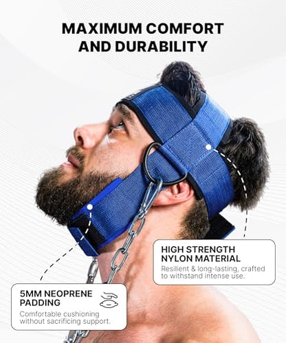 DMoose Fitness Neck Harness for Weight Lifting - Soft Padded Head & Chin Strap with 30" Heavy Duty Steel Chain - Neck Exerciser, Trainer & Strengthener to Support Injury Recovery and Intense Workouts - color: American