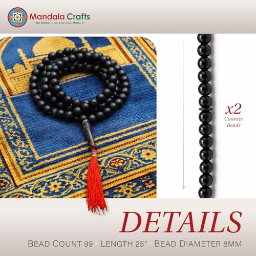 Mandala Crafts Tasbih 무슬림 기도 비즈 99 남성 및 여성용 - 이슬람 묵주 미스바하 타스비 시바 - 라마단 이드 선물용 지크르 디크르 수하 비즈 - style: 블랙 우드