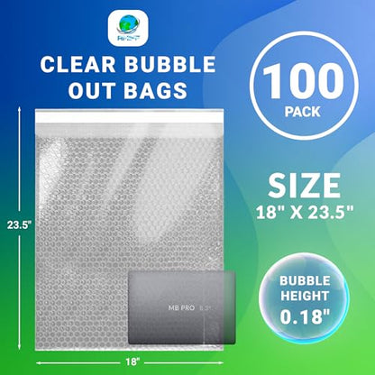 Shipping Bubble Bag, 18 x 23.5 Inches, 100 Pack Clear Bags for Packaging, Self Seal Bubble Pouches for Packing, Waterproof Polyethylene Storage Moving Bags, Packing Materials for Fragile Items - size: 18" x 23.5" / 100 Pack