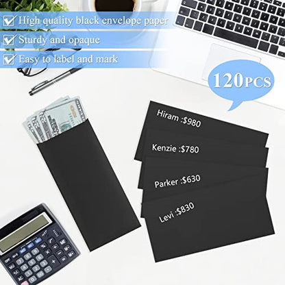 BONUS++ Envelope Set - 120 Envelopes for Cash, Checks, & Tickets; 80GSM, 3.2x6.6 inch Black Envelopes - Perfect for Cash Challenge Savers - size: 3.2x6.6in (Pack of 1)