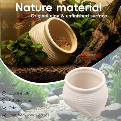 Fish Tank Ceramic Clay Pot for Hiding, Betta Fish Goldfish Hideout Aquarium Decorations, White