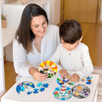 Haooryx Bible Story Jigsaw Puzzles - 12 Pcs Noah's Ark & Jonah and The Whale Cute Religious Cartoon Bible Story Challenging Jigsaw Puzzle for Kids Learning Educational Toys Family Activity Game Nights - style: Bible Story
