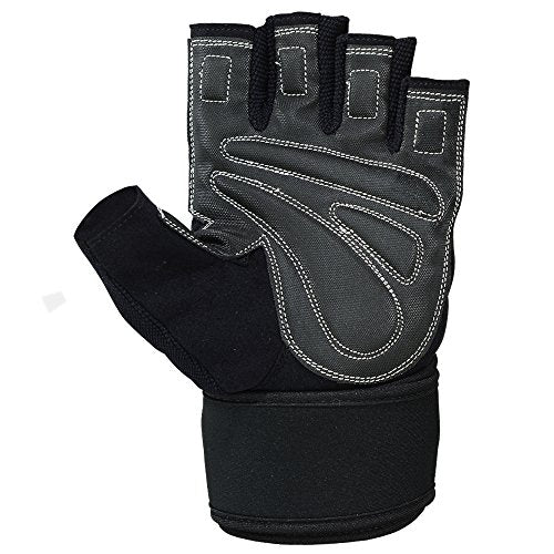 MRX Weight Lifting Pro Level Gloves with 18 Inches Long Wrist Strap Gym Workout Exercise & Fitness in - color: Black/Leather, size: Medium