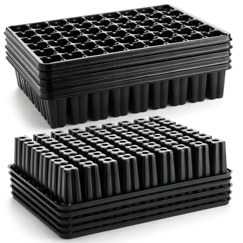 RooTrimmer 54 Cell Seed Starter Trays, 2.8" Deep Plug Flat Tray,10 Pieces Big Holes Germination Tray, Thick Durable Seedling Plastic Nursery Reusable Trays (11.14inch ×14.6 inch, 10-Pack) - size: 54 Cells Plug Tray-10P