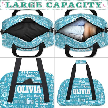 Personalized Dance Bag, Cheerleader Bag Gym Sport Duffel Bag Weekender Bags Travel Duffel Bag, Dark Turquoise Blue Solid Color - color: Color10