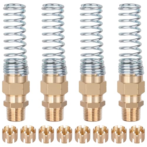 4PCS Brass DOT 3/8” Hose x 1/2" Male Air Brake Hose End Fitting | DOT Approved Air Fittings with Spring Guards, with 8Pcs Fitting Sleeve Tubes, 1/2” Male Connector for Rubber Tube - size: 3/8" Hose x 1/2" Male, style: 4pcs Connector with Spring Guard