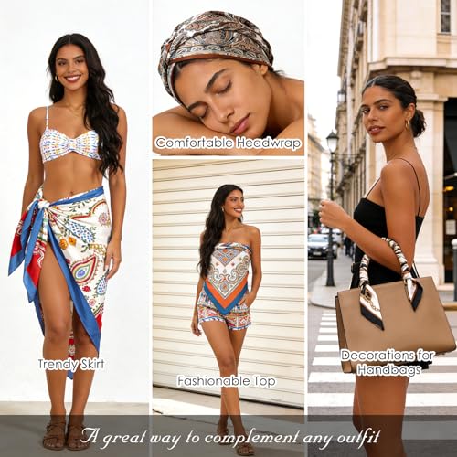 Sumolux Head Hair Scarf for Women 35" Like Satin Silk Scarf Hair Wrapping Night Bandana Large Square Scarves - color: B Classic Beige