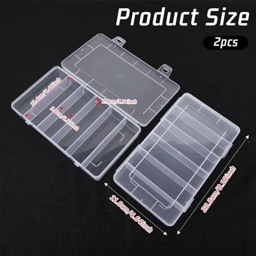 Styquenzer 2 Pack Tackle Box Organizer 6 Grids, Clear Plastic Fishing Tackle Box, Compartment Storage Box, Craft Organizer for Lure Bait Hooks Storage Screws Nail Pins(8.18×4.64×1.29inch)